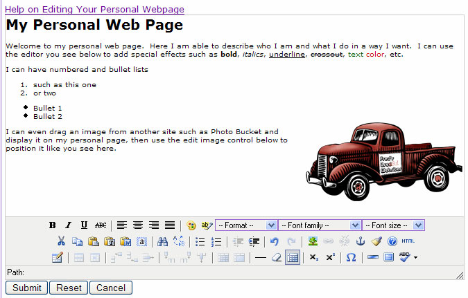 Screen clipping of edit personal page