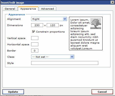 Edit image dialog appearance tab
